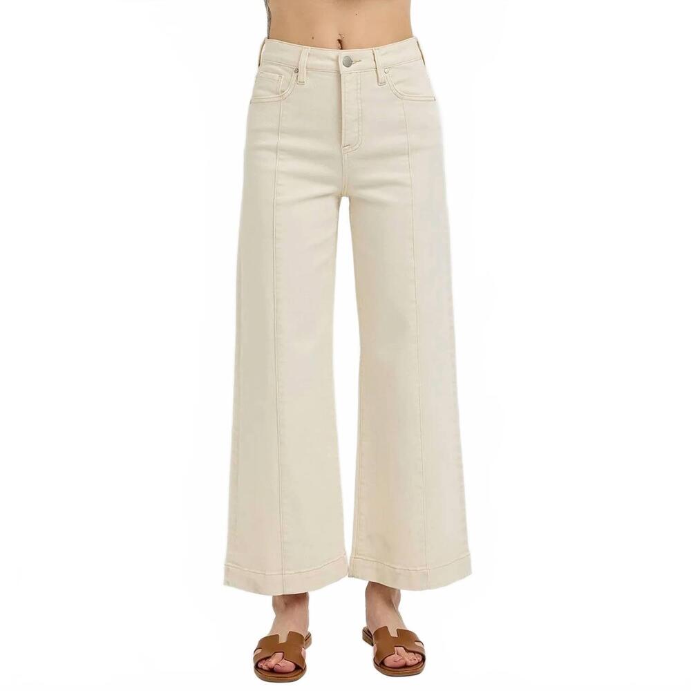 NEW RISEN cuffed crop denim jeans in cream